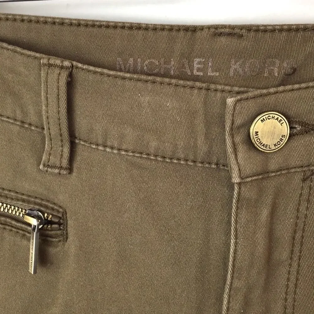 Michael Kors jeggings size 6 EUC army green zipper ankle length Fake back pocket